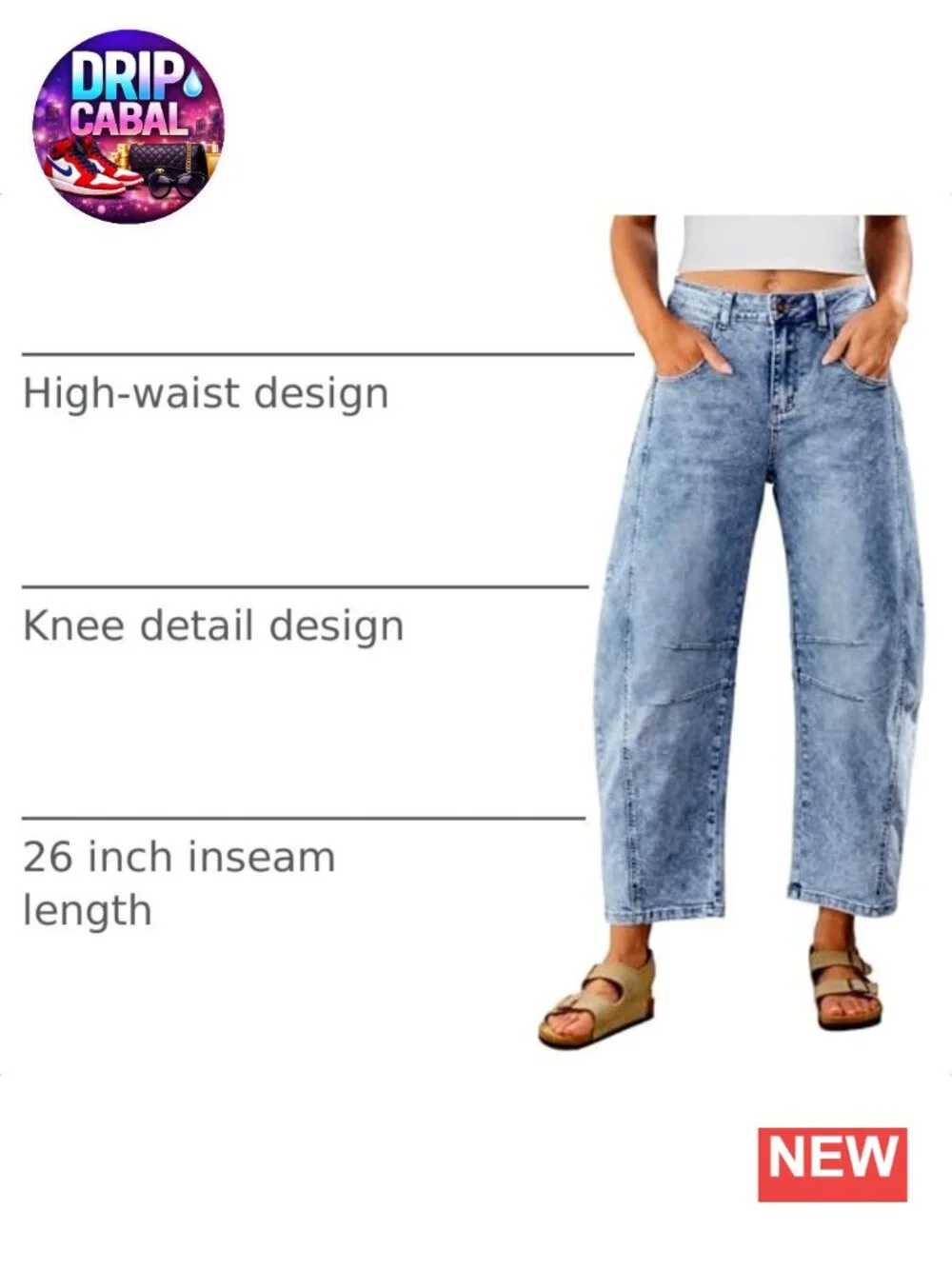 High Waisted Distressed Baggy Wide Leg Jeans with Pockets